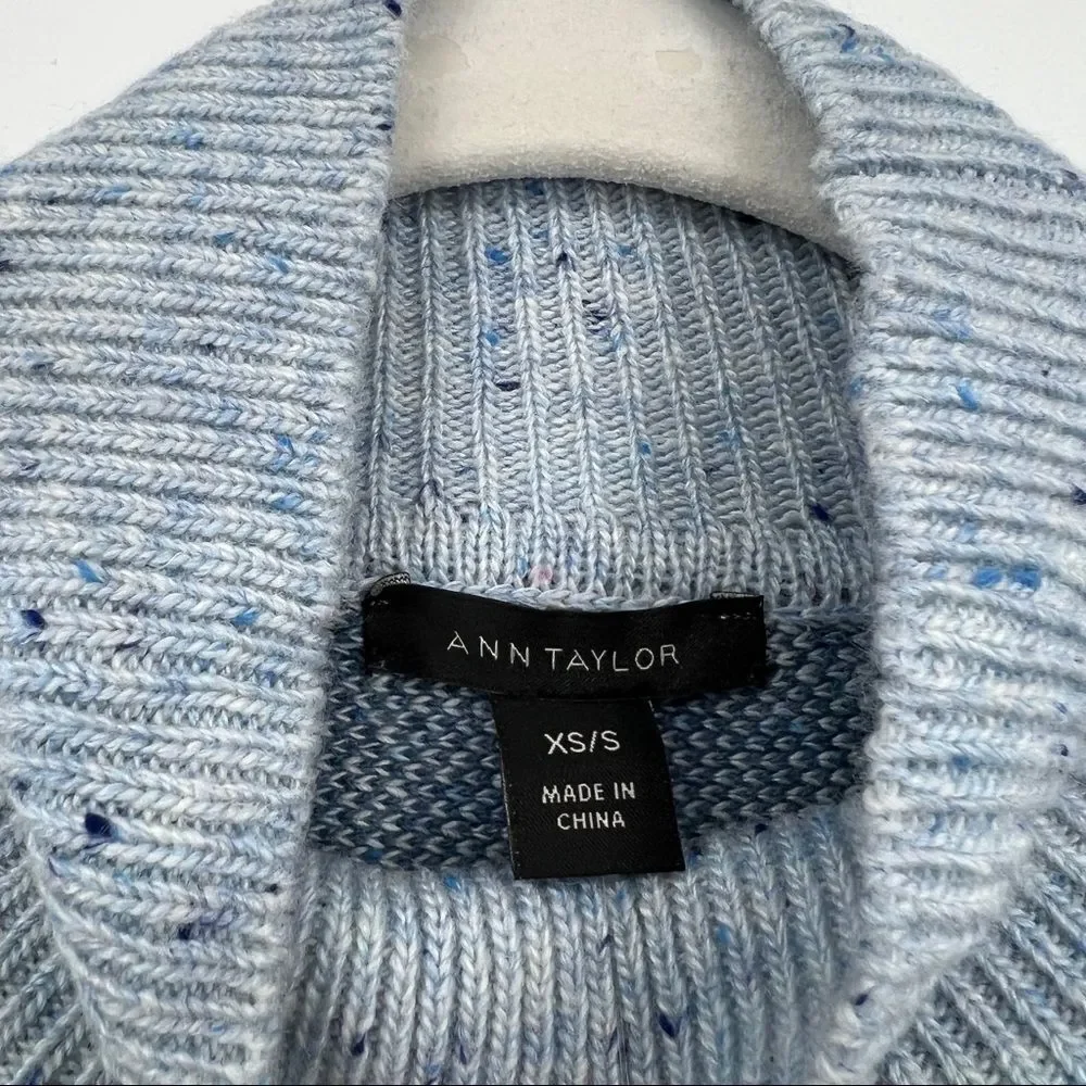 NEW ANN TAYLOR Blue Speckled Knit Mockneck Cape Poncho In Dark Navy - Picture 4 of 10